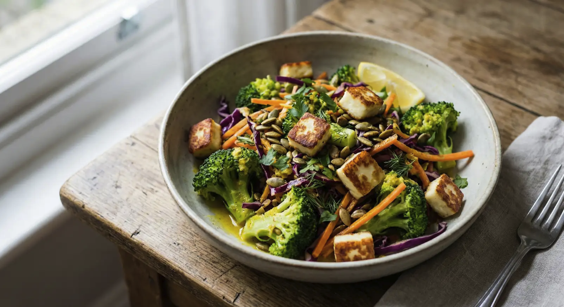 Halloumi and broccoli salad